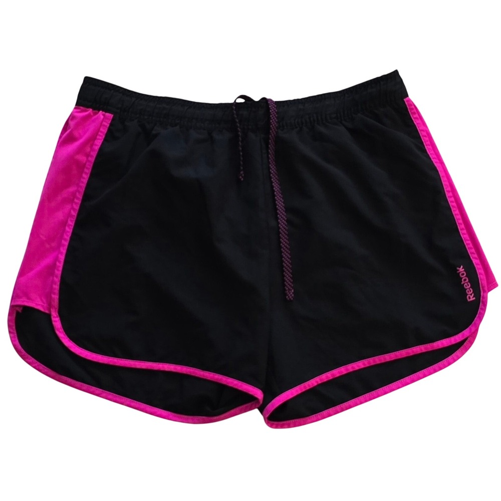 Reebok Women Size L Black Pink Athletic Workout Running Shorts PLA DRY‎